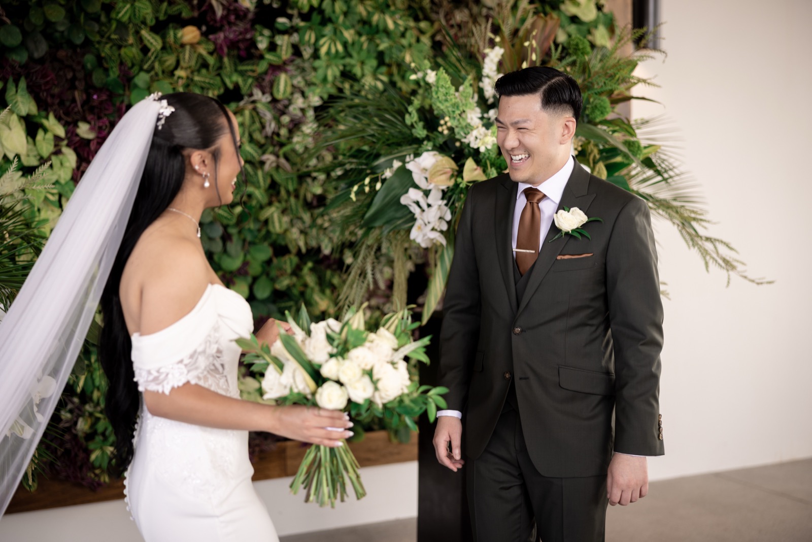 Rachel with her wedding dress at The Colony House bridal suite