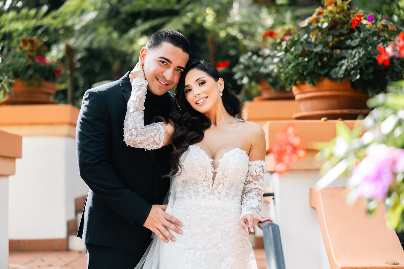 Mikey and Michelle together on the staircase at Rancho Las Lomas gardens