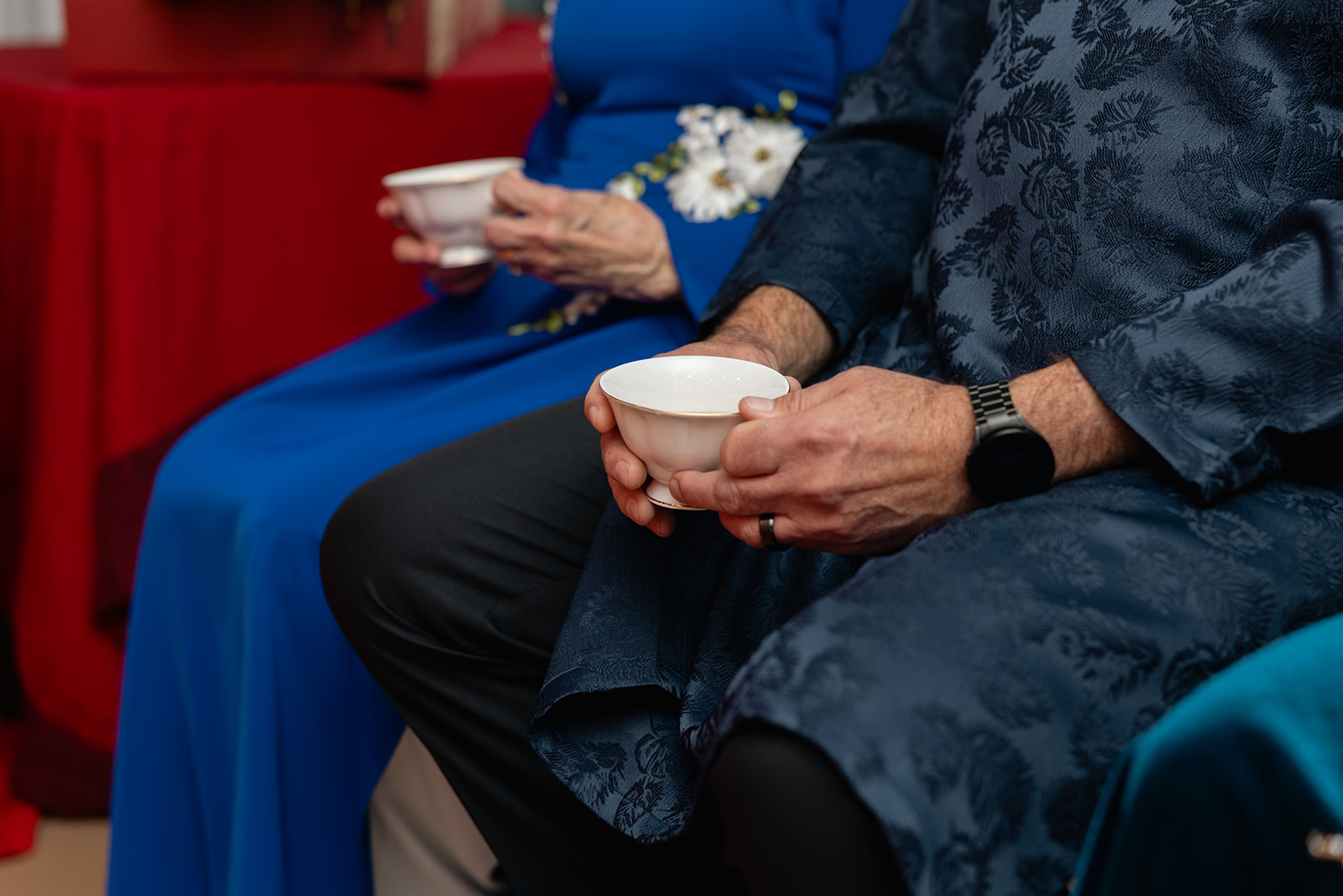 Tea cups held during the traditional Vietnamese tea ceremony